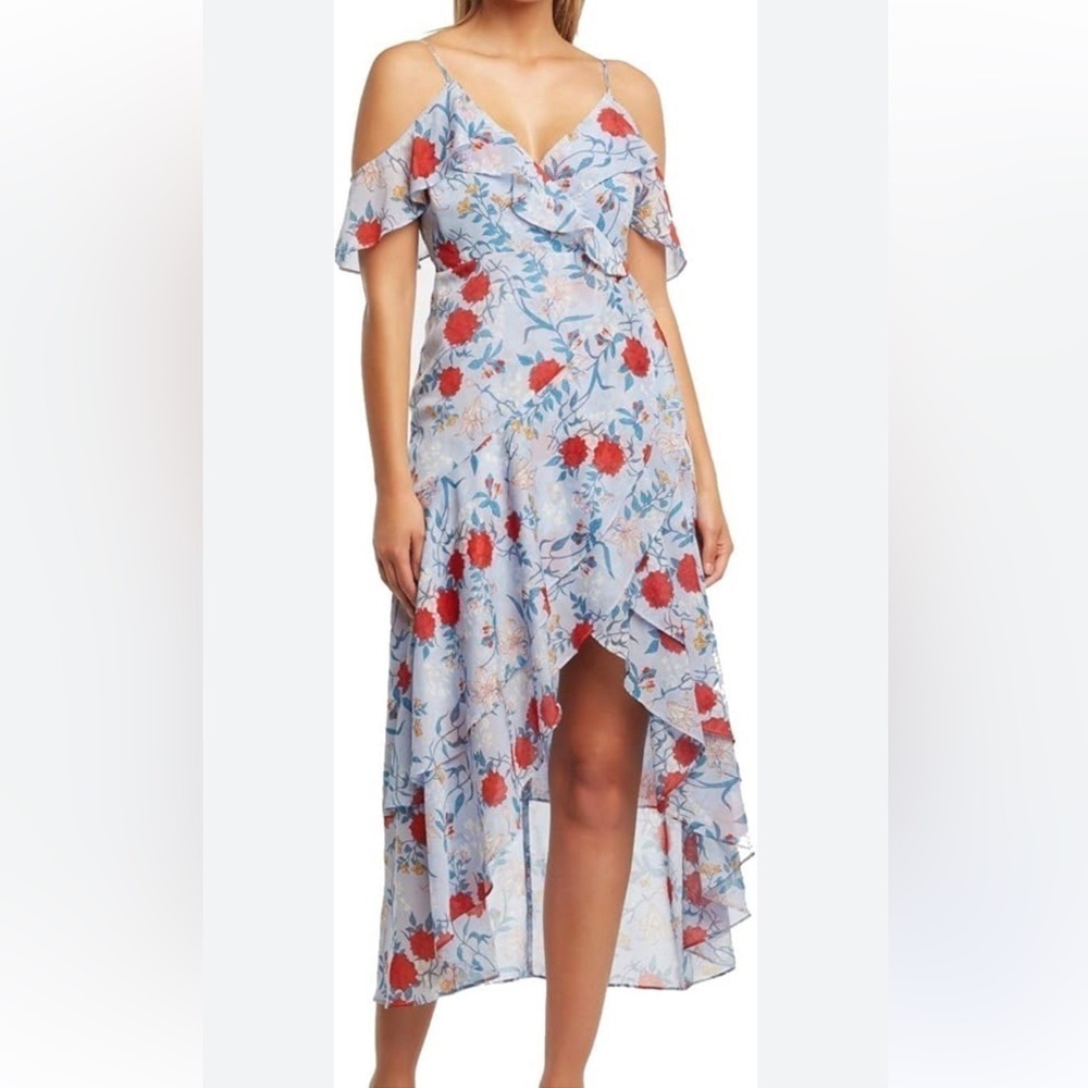 Bardot Floral‎ Highlow Blue Ruffle Floral Dress